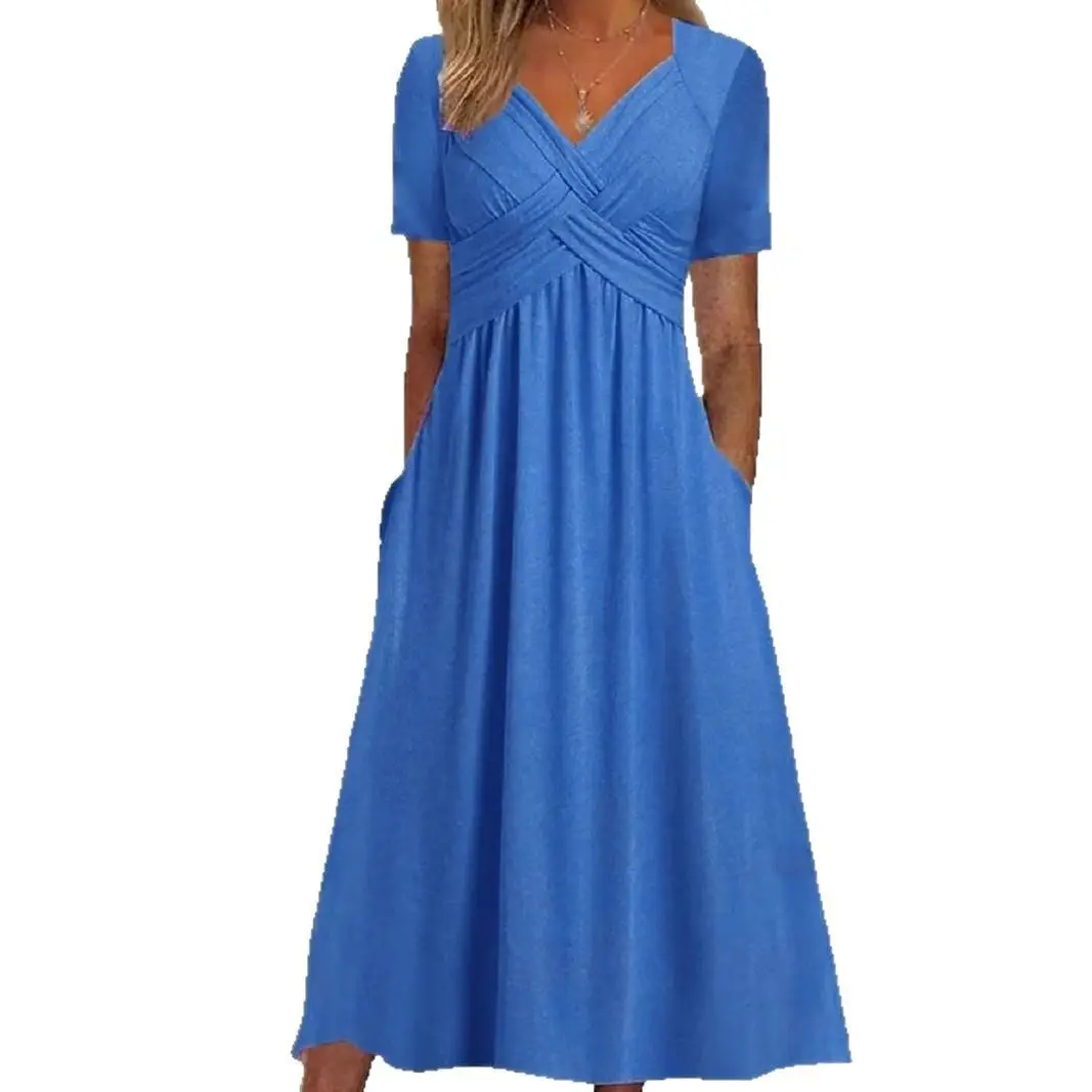 Green V-Neck A-Line Dress for Women Summer Wear - Image 5