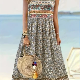 Sleeveless Printed A-Line Summer Dress for Women