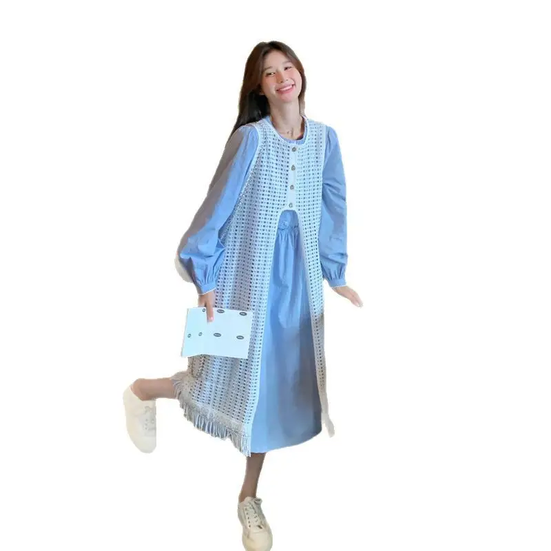 Women Light Blue Tassel Vest Dress Summer Wear - Image 5