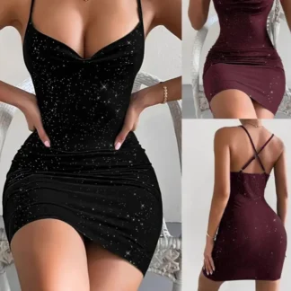 Pakistani Women V-Neck Cross-Back Slim Dress PU Material