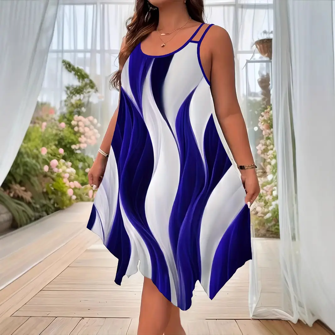 Plus Size Red White Wavy Summer Dress - Image 3