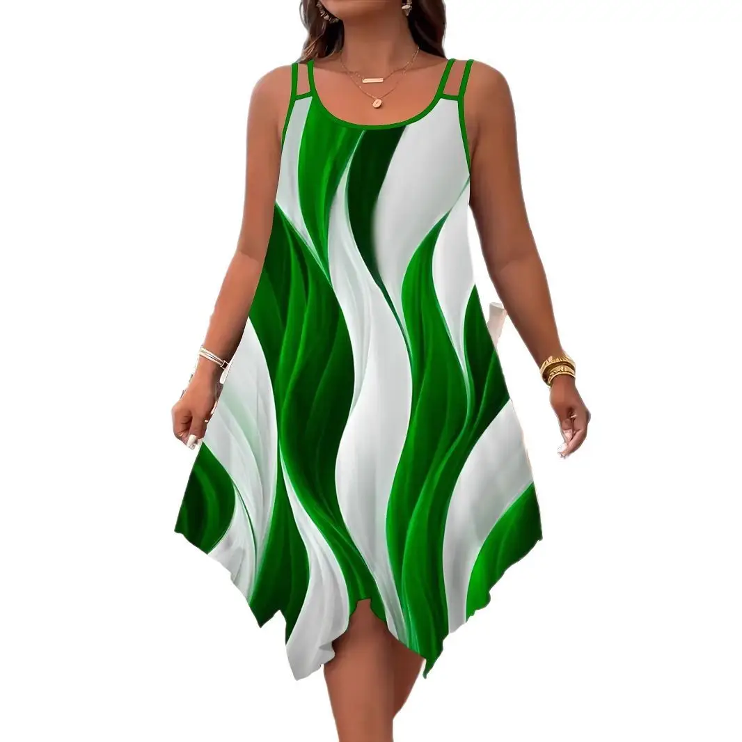 Plus Size Red White Wavy Summer Dress - Image 5