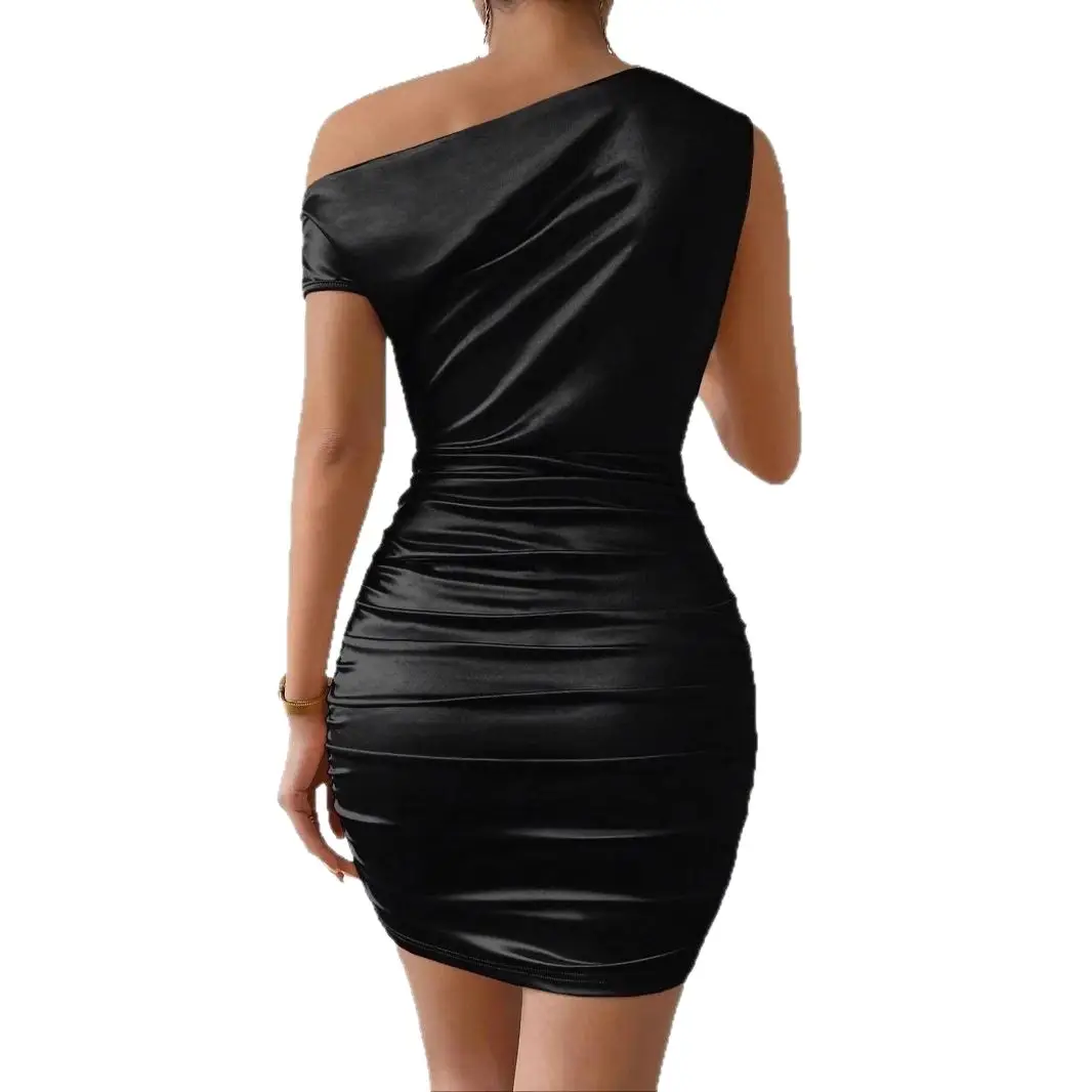 Asymmetrical Satin Mini Dress for Women - Image 5