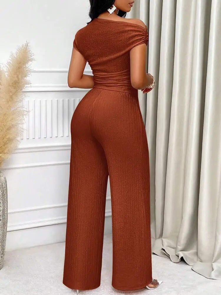 Terracotta Wide Leg Pants Suit for Women - Image 2