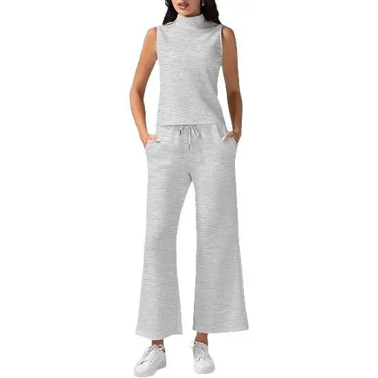 Sleeveless Pink High Neck Wide Leg Pants Set - Image 5