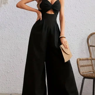 Black Wide Leg Cut-Out Jumpsuit for Pakistani Women