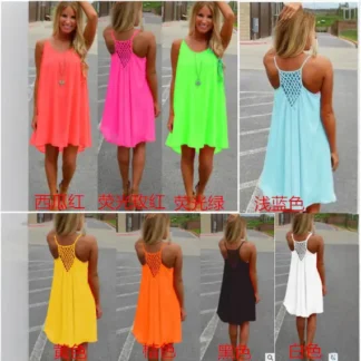 Plus Size Chiffon Dress Backless Mesh Stitching 7 Colors