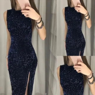 Navy Blue Sequin Sleeveless Dress for Women