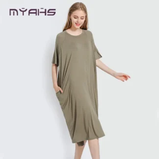 My AHS Loose Summer Dress Solid Olive Green