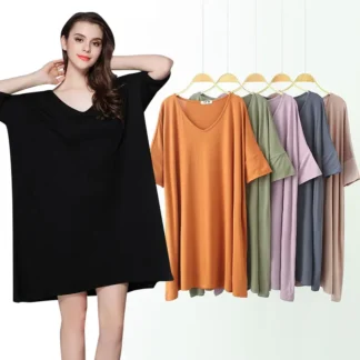 Women V-Neck T-Shirt Dress Modal Fabric Multi Color