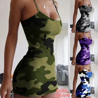 Camouflage Sling Dress Women Summer 2024 Multi Color