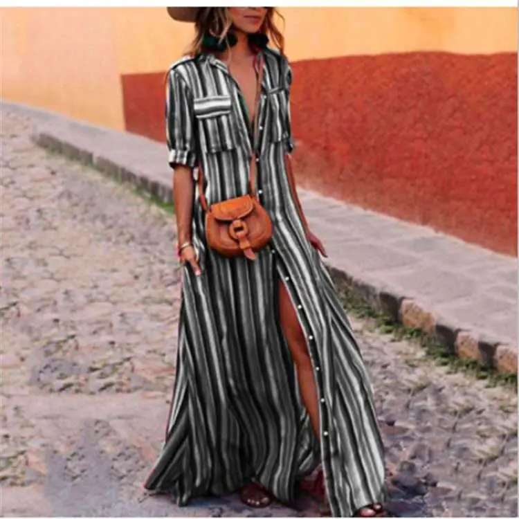 Vibrant Striped Flowing Dress for Women Summer Wear - Image 2