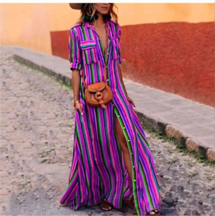 Vibrant Striped Flowing Dress for Women Summer Wear - Image 3