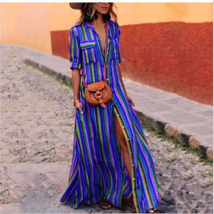 Vibrant Striped Flowing Dress for Women Summer Wear - Image 4
