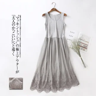 Gray Lace Gown for Women with High Waist & Machine Washable