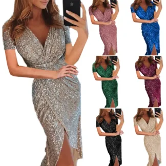 Sparkling Sequin V-Neck Dress for Women Multi Color
