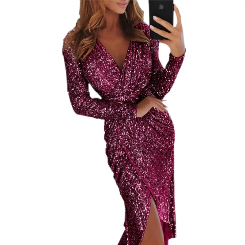 Sparkling Sequin V-Neck Dress for Women Multi Color - Image 4
