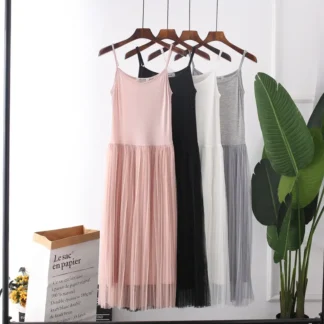 Pleated Mesh Dress for Women, Lightweight, Lace Straps, Multiple Colors