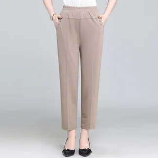 Women Cropped Pants High Waist Elastic Slimming