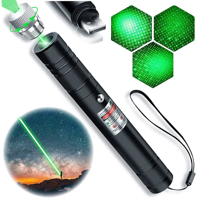USB Rechargeable Laser Pointer Green Hexagonal Beam