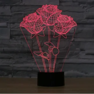 3D Rose Lamp Red Glow Touch Control Acrylic