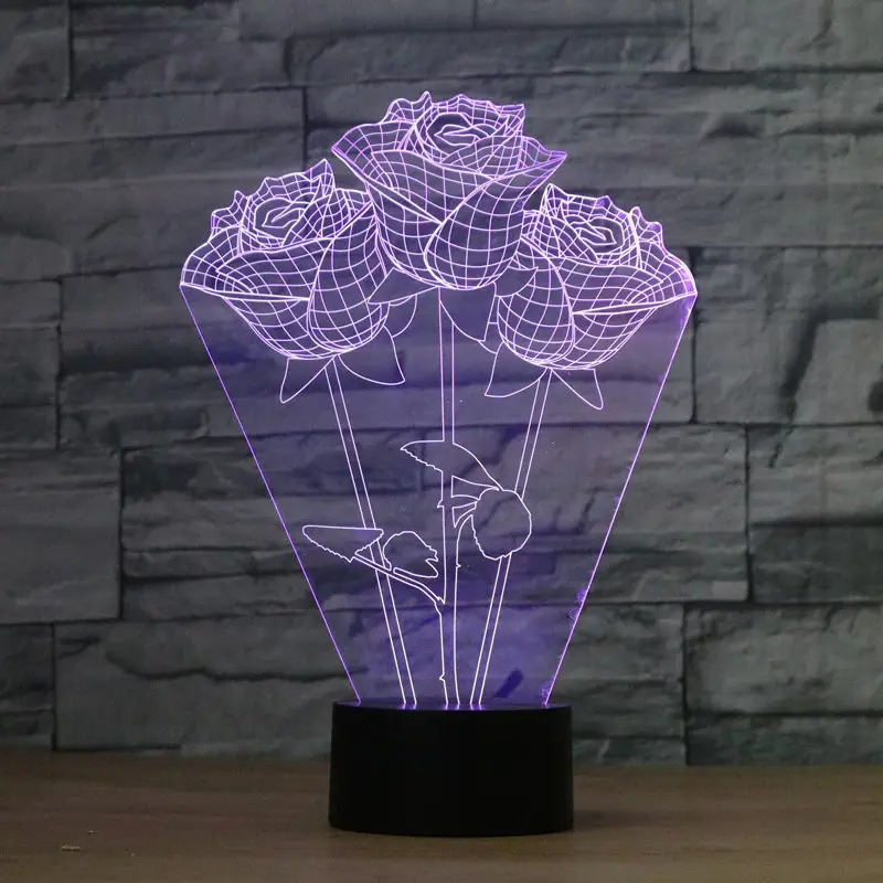 3D Rose Lamp Red Glow Touch Control Acrylic - Image 2