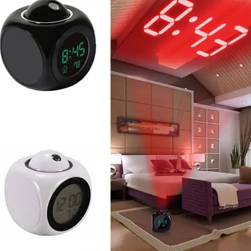 White Projector Alarm Clock with LED Display and Voice Report - Image 2