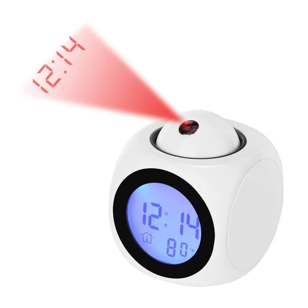 White Projector Alarm Clock with LED Display and Voice Report - Image 4