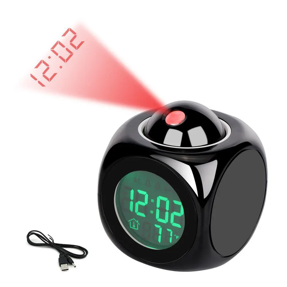 White Projector Alarm Clock with LED Display and Voice Report - Image 7