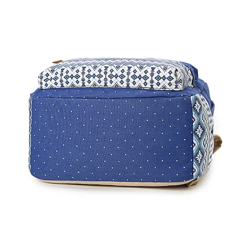 Women Ethnic Print Canvas Backpack Blue Dot Travel School Bag - Image 5