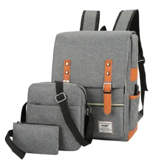 Gray Business Travel Backpack Set with USB Charging