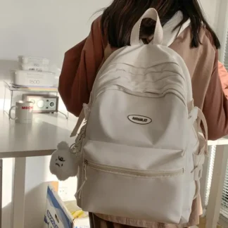 White Student Backpack with Multiple Compartment & Adjustable Straps