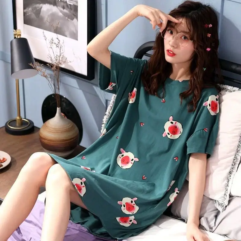 Women Summer Cute Printed Pajama Nightgown Short Sleeve Plus Size - Image 3