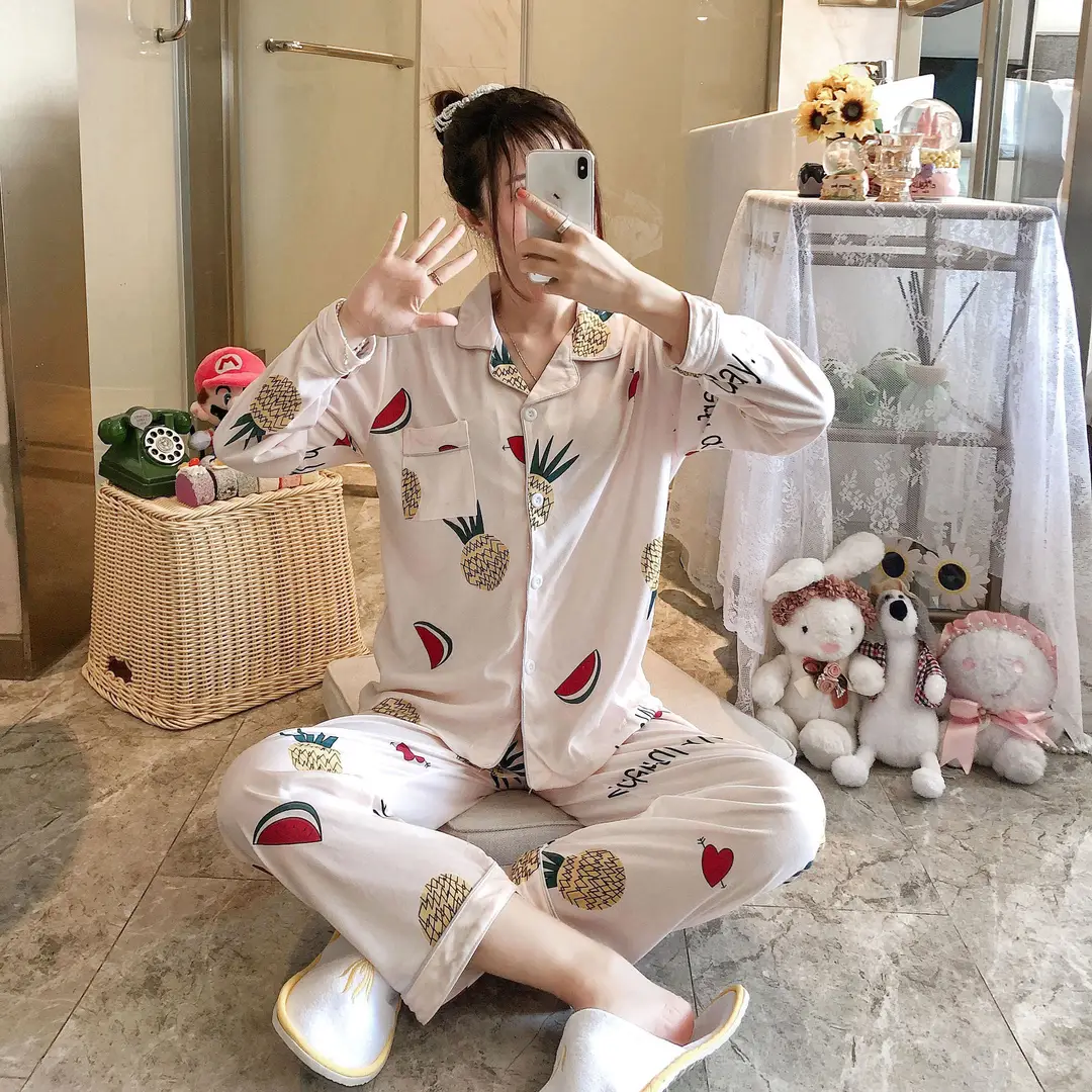 Women Long Sleeve Sweet Cartoon Pajamas Autumn Home Wear