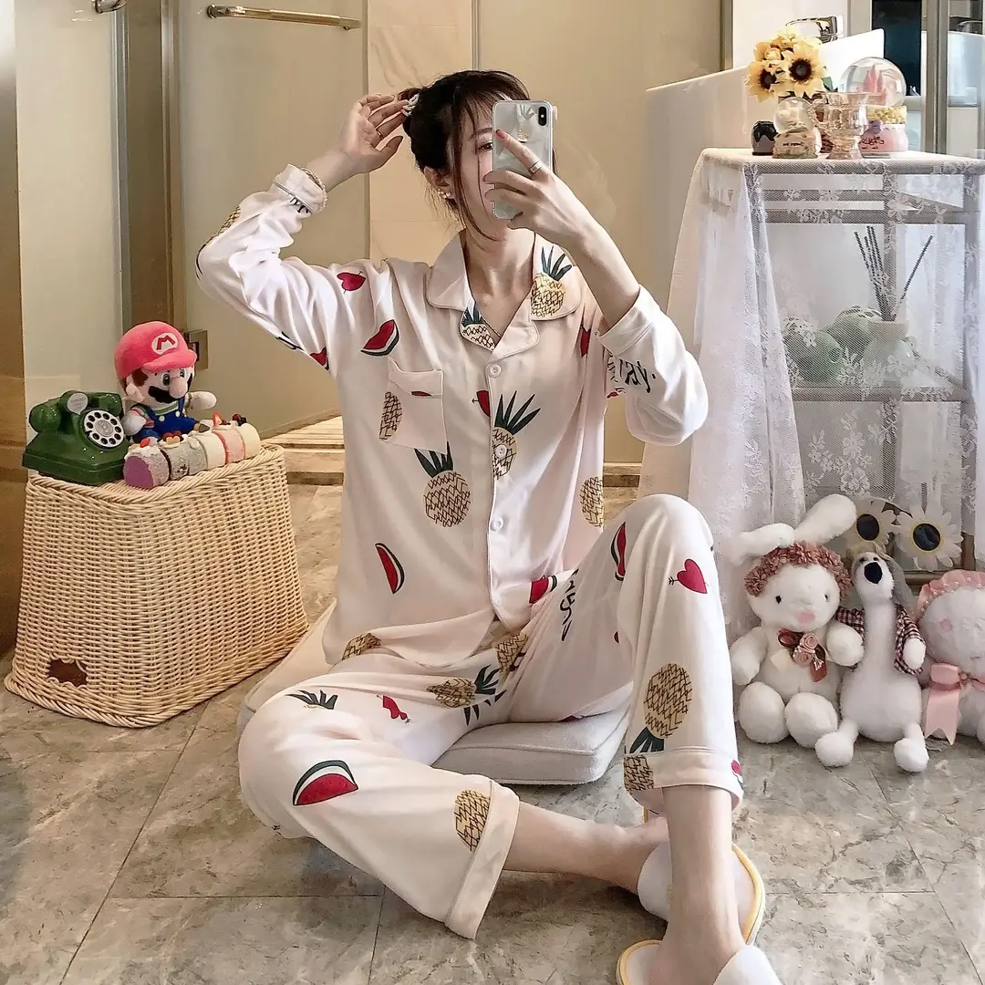 Women Long Sleeve Sweet Cartoon Pajamas Autumn Home Wear - Image 2
