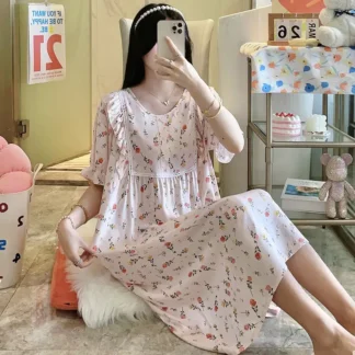 Women Cotton Sleepwear Short Sleeve Loose Summer Pajamas