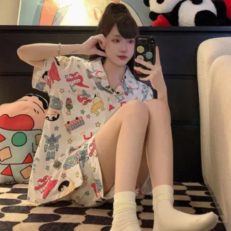 Women Summer Shin-Chan Pajamas Short Sleeve Two-Piece Set