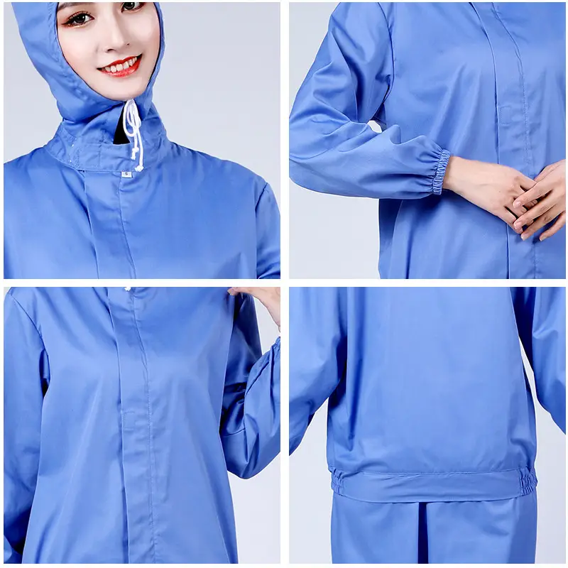 Hooded Work Clothes Blue White Factory Protective Uniform - Image 3