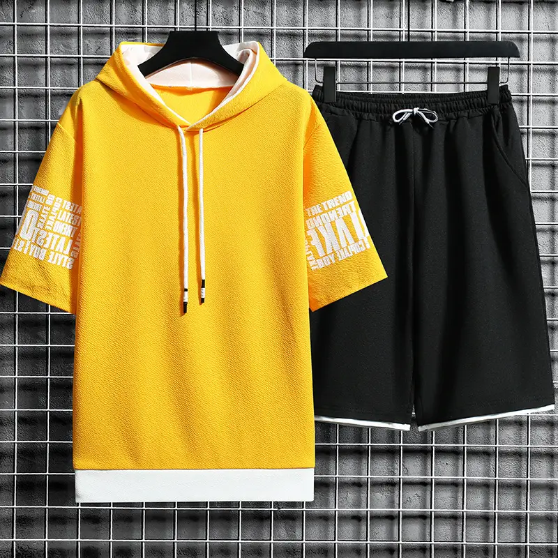 Men Hoodie Shorts Set White Black Summer Casual Sports Wear - Image 2