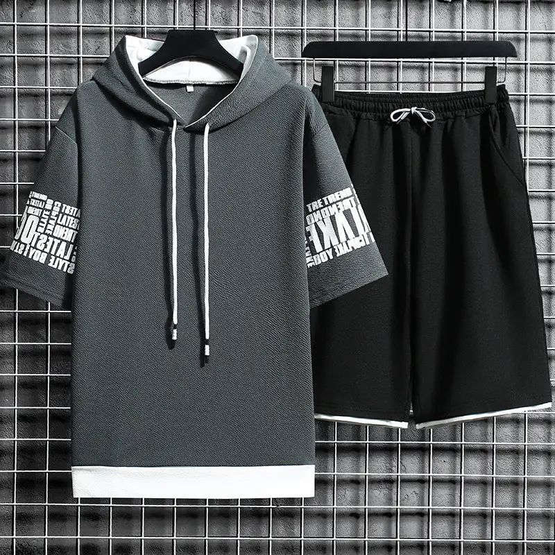 Men Hoodie Shorts Set White Black Summer Casual Sports Wear - Image 4