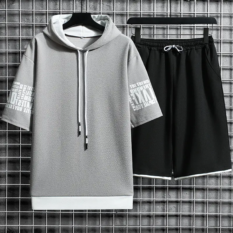 Men Hoodie Shorts Set White Black Summer Casual Sports Wear - Image 6