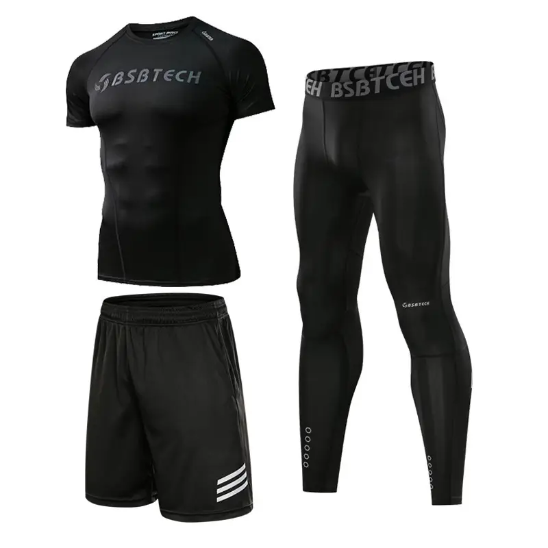 Men Compression Fitness Two-piece Suit Black Quick-drying - Image 2
