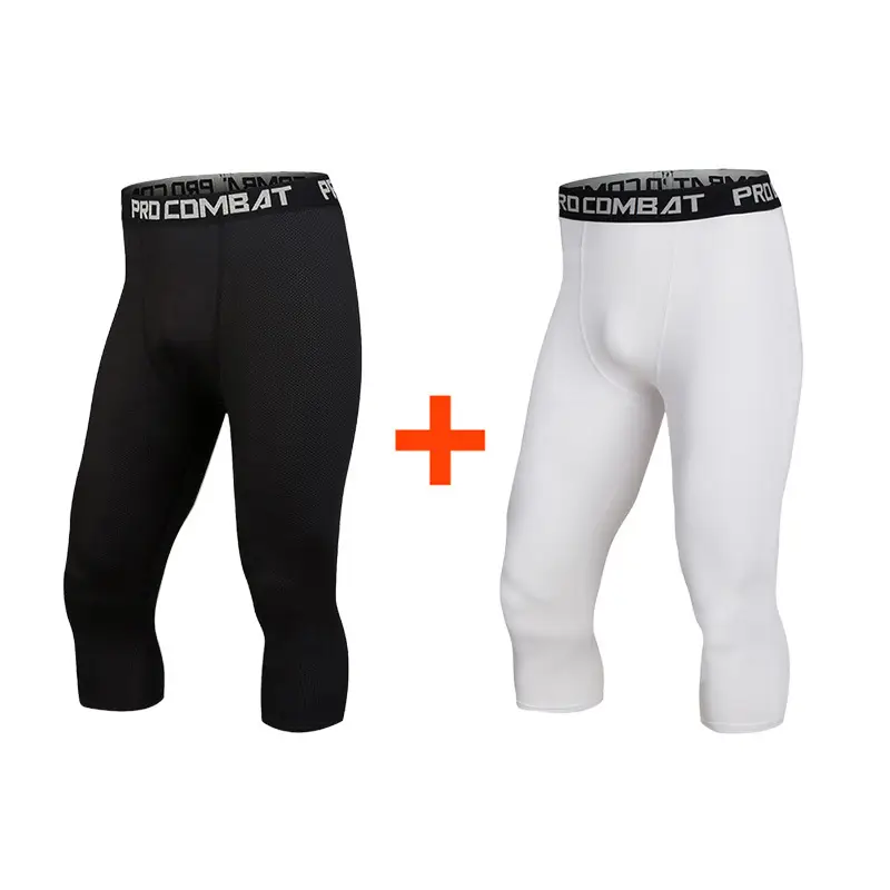 Men's Breathable Compression 7/8 Pants Black White - Image 4