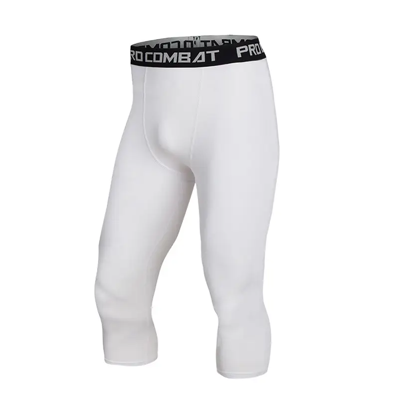 Men's Breathable Compression 7/8 Pants Black White - Image 5