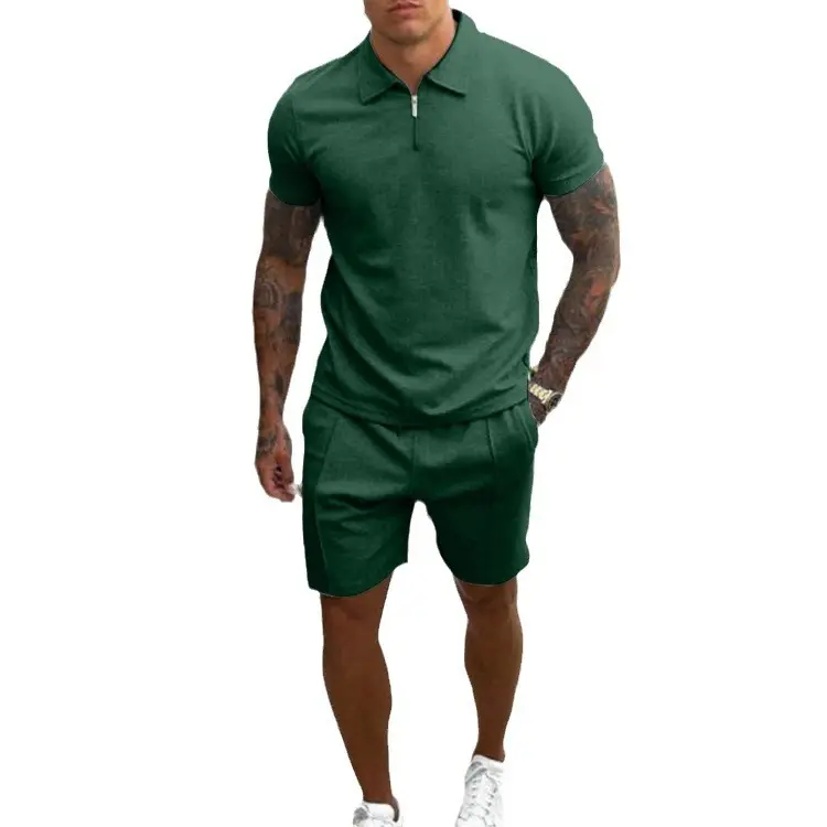 Men Slim Fit Grey Casual Two Piece Suit Shorts Set - Image 5