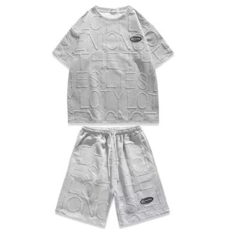 Men Grey Stitched Sports Shorts Suit Summer Casual