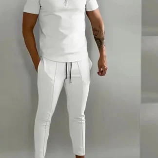 White Slim Fit Men's Casual Sports Suit Summer
