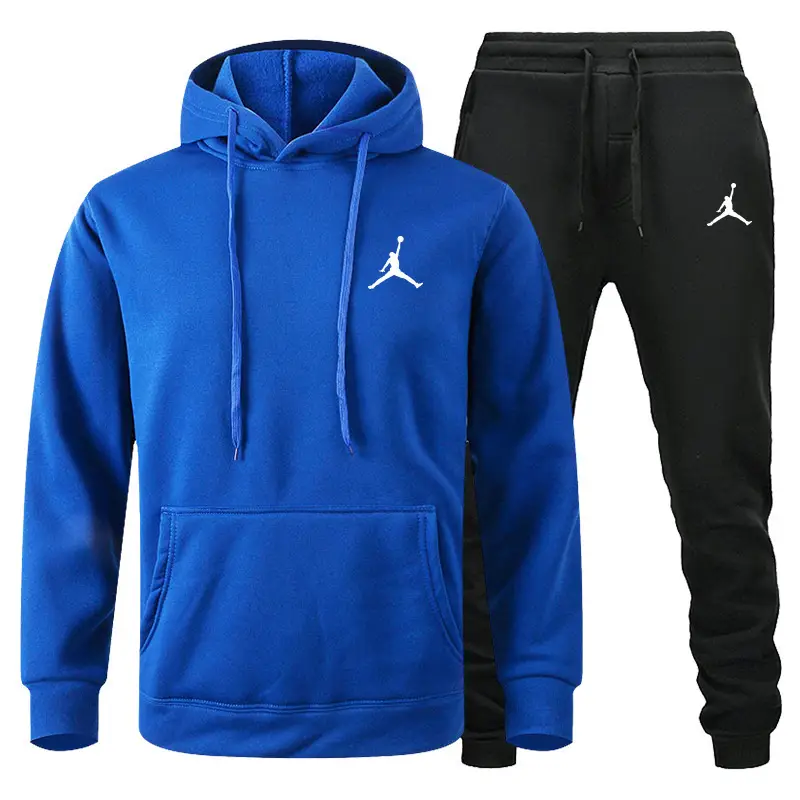 Men Red Jordan Logo Fleece Hoodie & Black Pants Set - Image 4