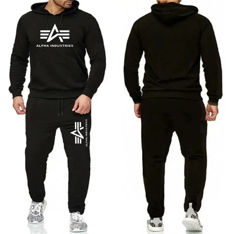 Men Black Fleece Hoodie Track Suit Winter