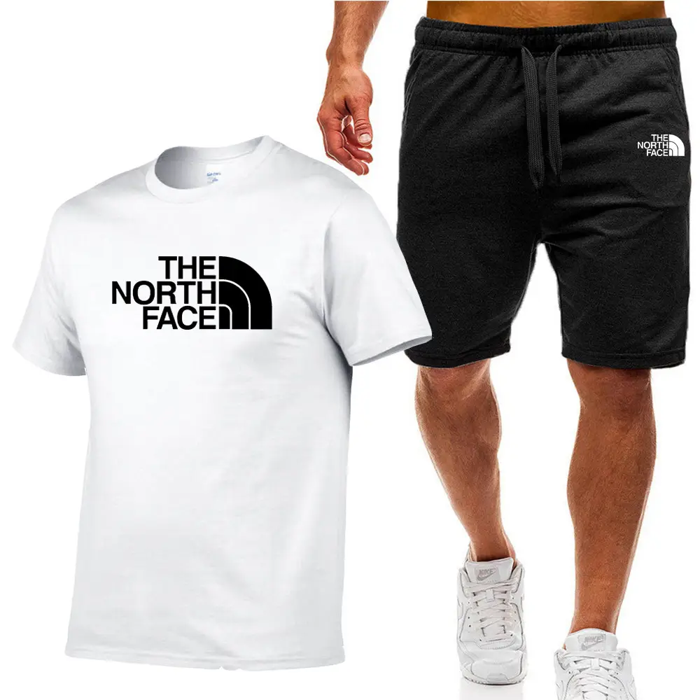 Men Black North Face T-Shirt & Shorts Sports Suit - Image 2